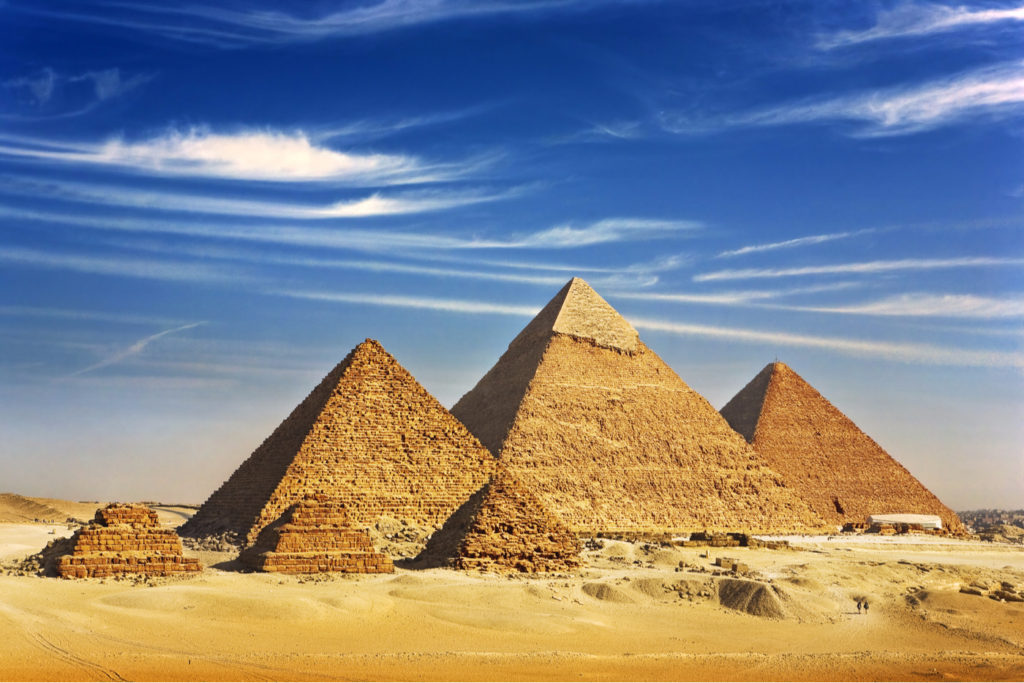 The Great Pyramids of Giza at sunset